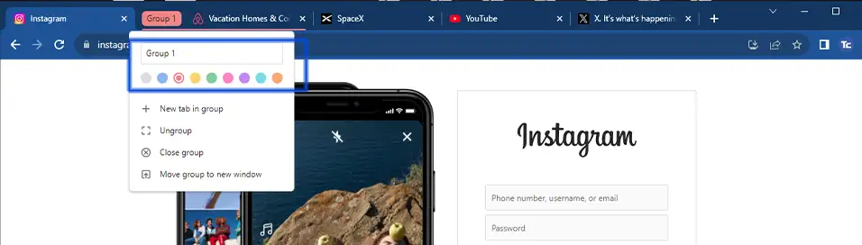 group tabs in Google Chrome