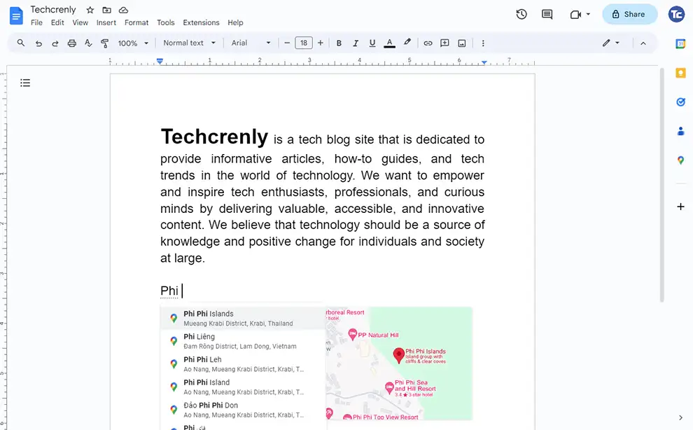 Add Google maps in Google Docs