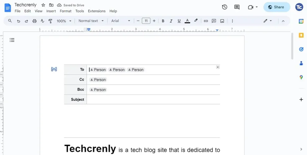 Google Docs email draft