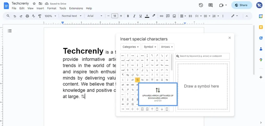 Google Docs special characters