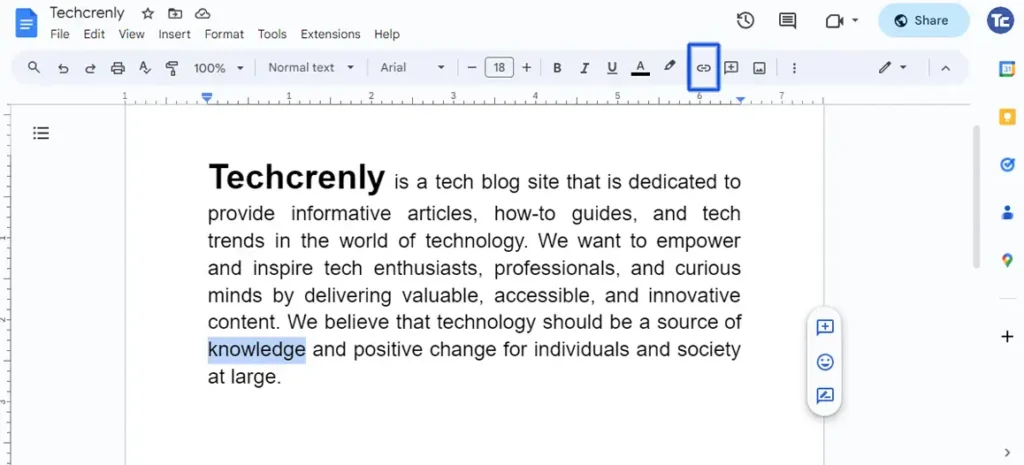 Google Docs hyperlink