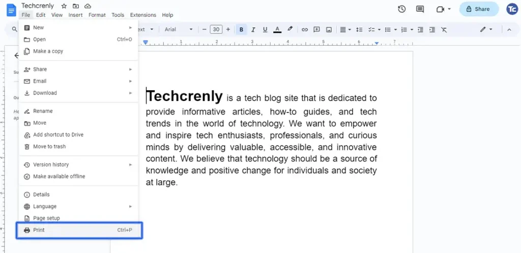 Print in Google Docs
