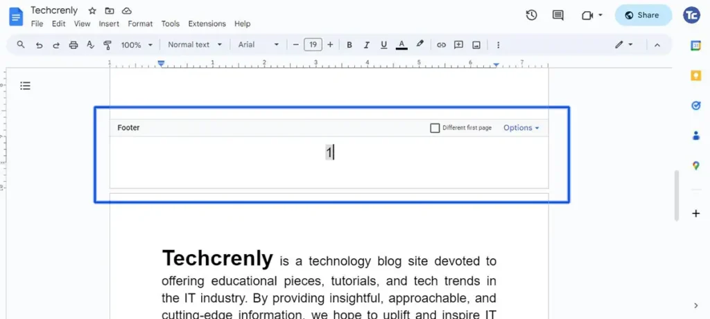 Remove page numbers in Google Docs